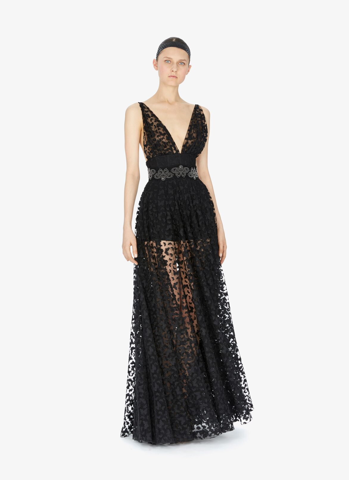 Embroidered Tulle Butterfly Dress ALAÏA BLACK/BLACK EMBROIDERED TULLE BUTTERFLY DRESS